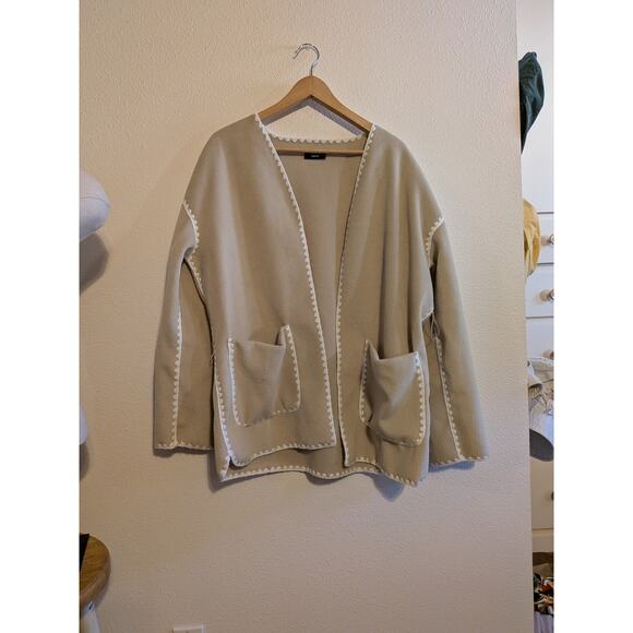 vici cream fleece belted trimmed coat size Medium - Picture 3 of 9